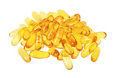 Beyaz bir arka plan üzerinde izole omega 3 balık yağı kapsülleri