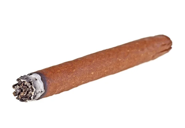 Burning brun cigarr isolerad på vit bakgrund — Stockfoto