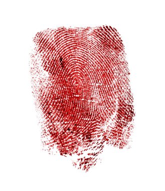 Beyaz bir arka plan üzerinde kırmızı parmak izi yakın çekim