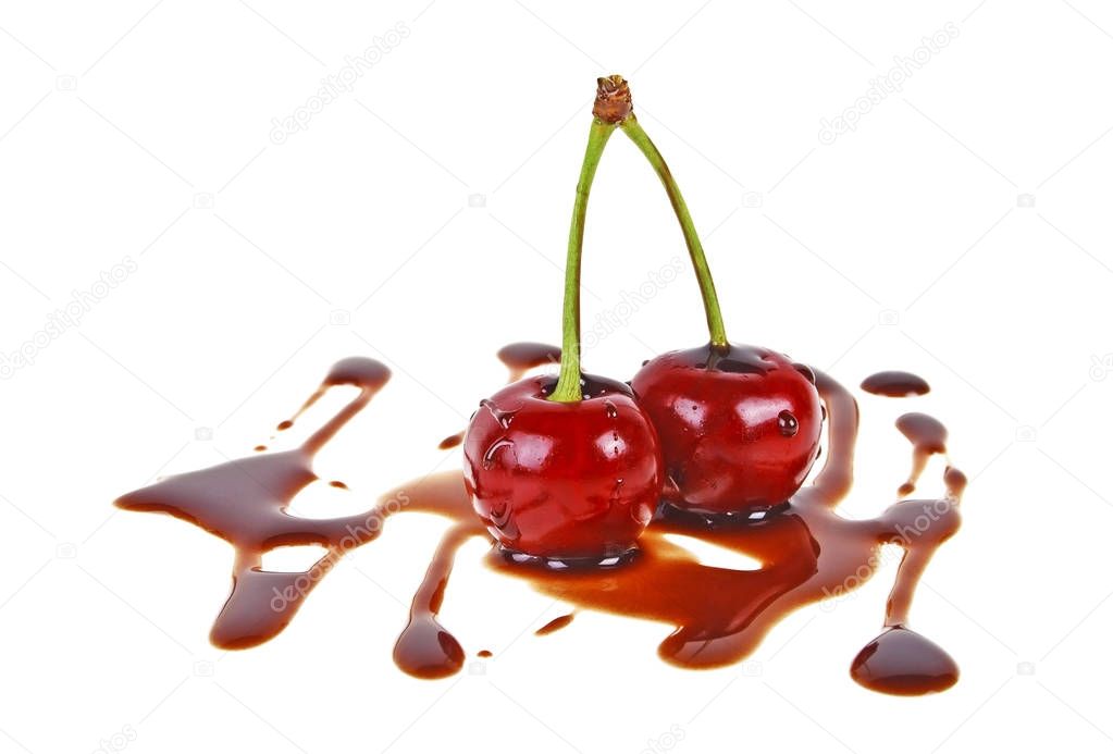 Group of chocolate covered cherries, white background