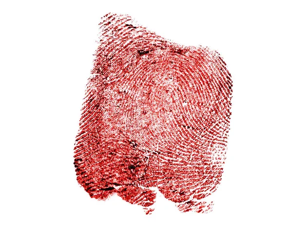 Червоний відбиток пальця на білому тлі, крупним планом. Кривавий палець — стокове фото