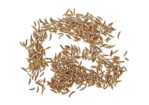 Pile of cumin seeds isolated on white background, top view — Stock Photo, Image