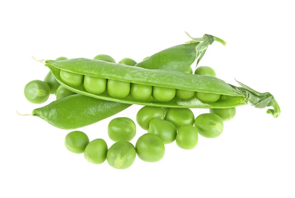 Vagens de ervilhas verdes isoladas em um fundo branco, alimentos orgânicos — Fotografia de Stock