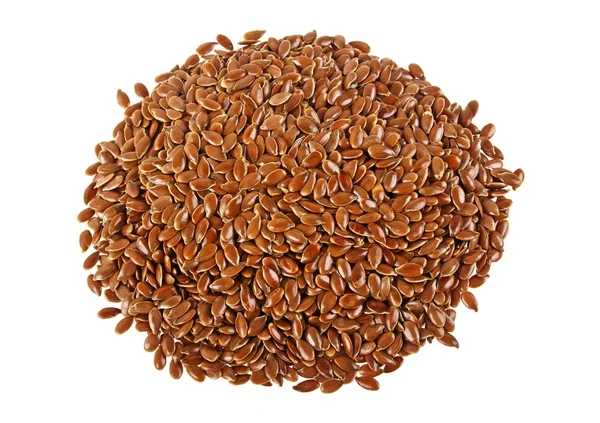 Pilha de sementes de linho, fundo branco — Fotografia de Stock