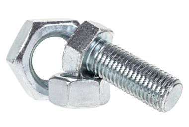 Çelik cıvata ve somun beyaz bir arka plan üzerinde