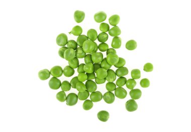 Üstten Görünüm, beyaz bir arka plan izole taze yeşil bezelye