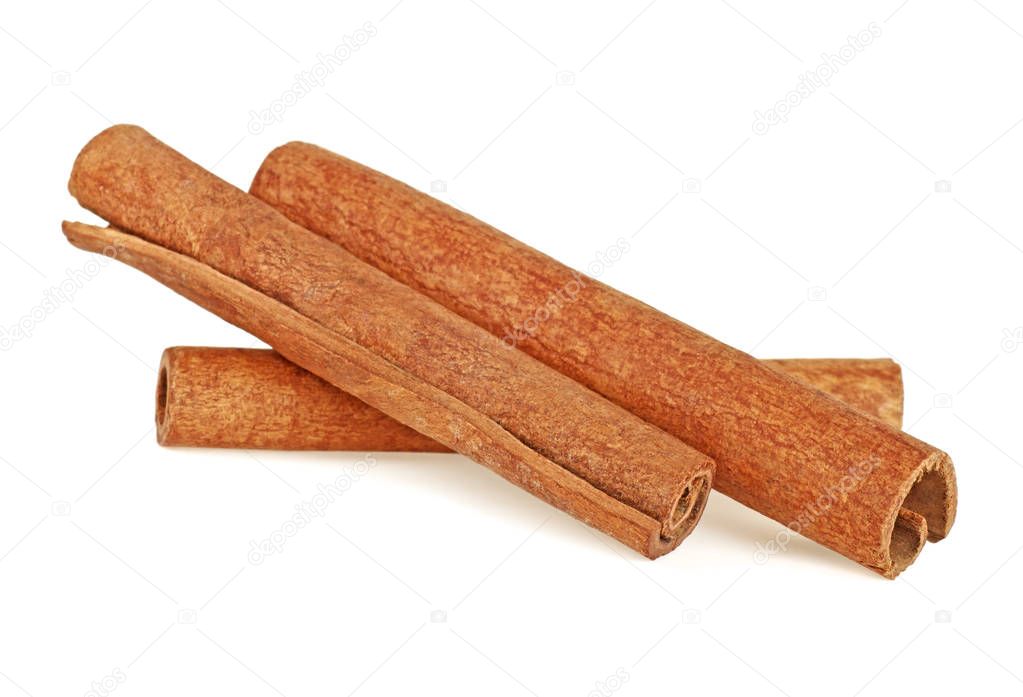 Fragrant cinnamon sticks isolated on white background. Dried cin