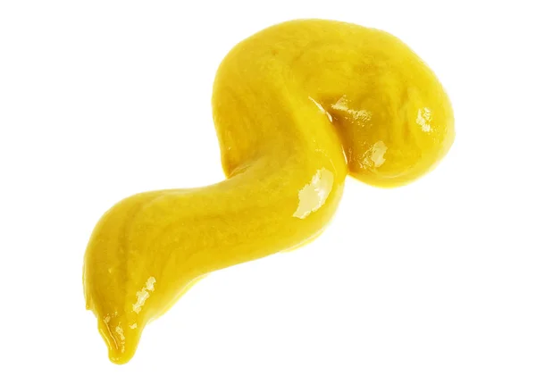 Molho de mostarda amarelo isolado no fundo branco — Fotografia de Stock
