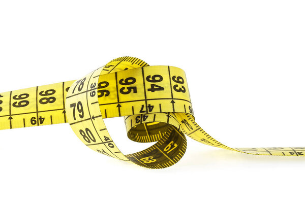 Yellow measuring tape isolated on white background