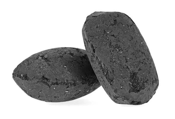 Beyaz arka plan üzerinde izole kömür briketler — Stok fotoğraf