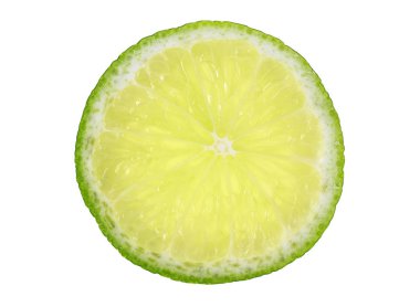 Beyaz bir arka plan üzerinde taze limon dilim. Üstten Görünüm.