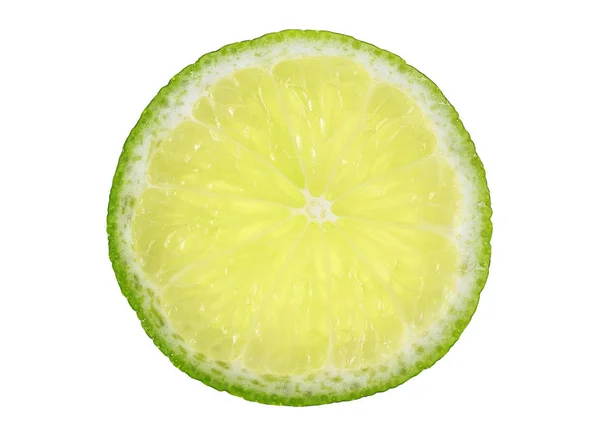 Slice of fresh lime on a white background. Top view. — Stock Photo, Image