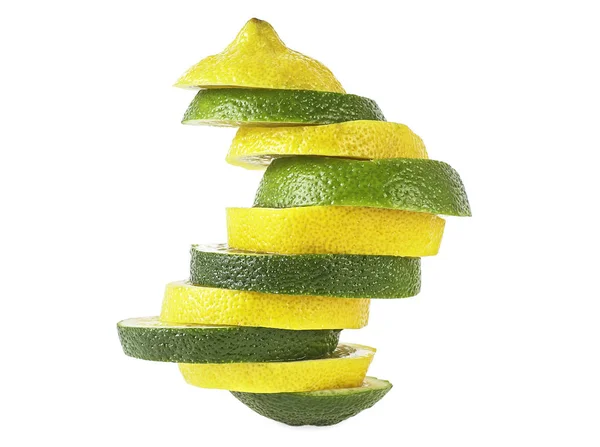 Sliced lemon and lime isolated on white background Stock Photo