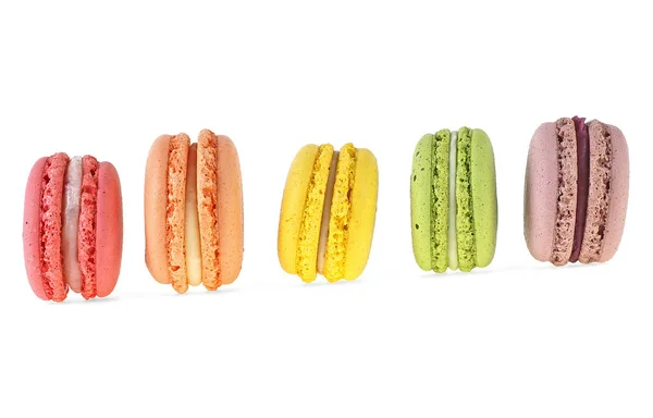 Macarons français doux et colorés sur fond blanc — Photo