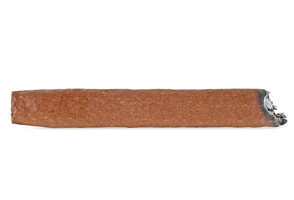 Cigarro marrón quemado, fondo blanco — Foto de Stock