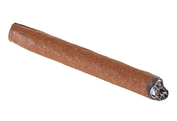 Brown cigar on white background. Cigar burned. — Stock Photo, Image