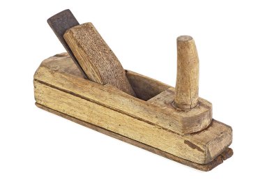 Eski ahşap jointer beyaz arka plan üzerinde izole. Ahşap el pla