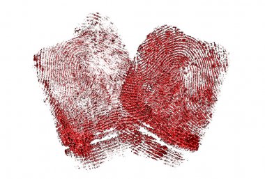 Beyaz bir arka plan üzerinde iki kırmızı parmak izi