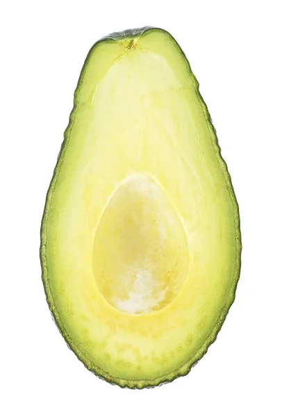 Ansicht der Avocadohälfte von oben, isoliert auf weißem Hintergrund — Stockfoto