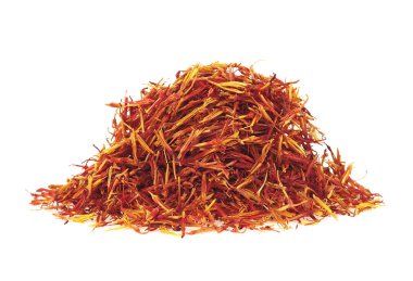 Beyaz arka plan üzerinde izole İspanyolca safran. Egzotik kırmızı sıcak SPI