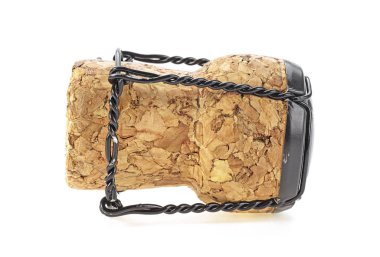 Metal tel beyaz arka plan üzerinde izole şampanya mantar