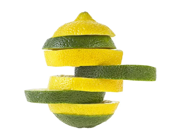 Sliced lemon and lime isolated on white background. Mixed fruits Stock Image