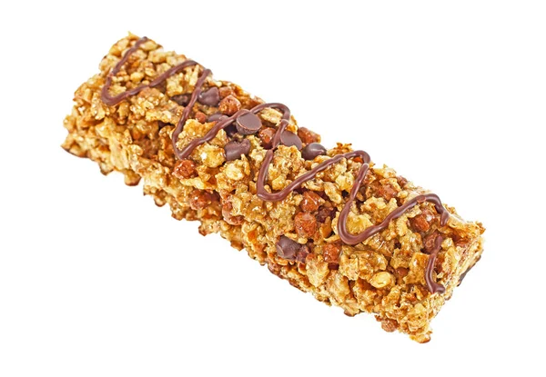 Barra de granola con cereales y chocolate aislado sobre fondo blanco —  Fotos de Stock