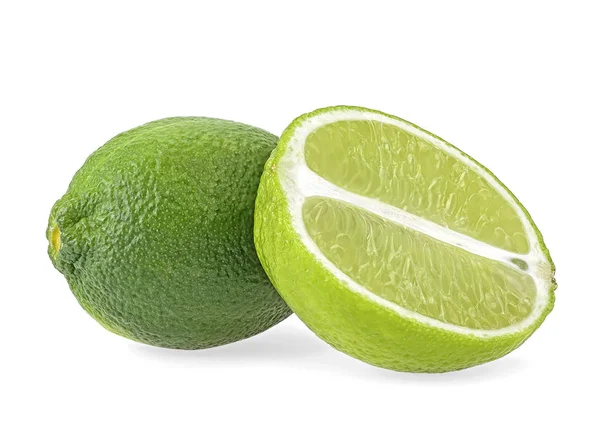 Citrus lime gyümölcs izolált fehér alapon. Egészben és darabolva — Stock Fotó