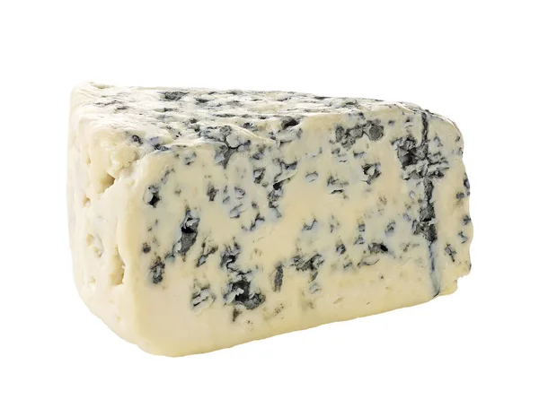 Wedge van vol vet zachte blauwe kaas geïsoleerd op witte achtergrond. — Stockfoto