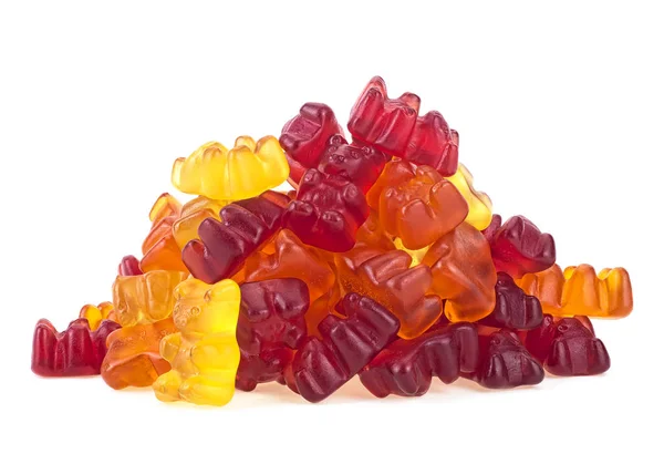 Pile of multicolored jelly bears candy on a white background. Je — Stock Photo, Image