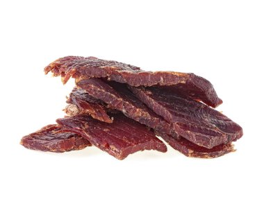 Beyaz bir arka plan üzerinde izole Sığır jerky adet