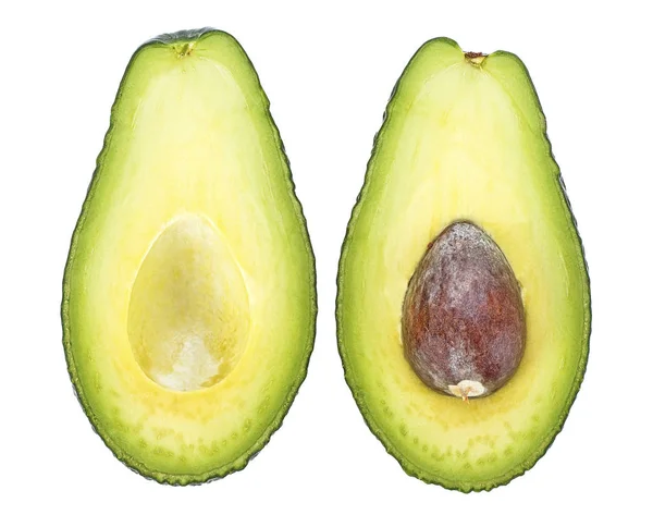 Zwei Scheiben Avocado isoliert auf weißem Hintergrund, Draufsicht. — Stockfoto