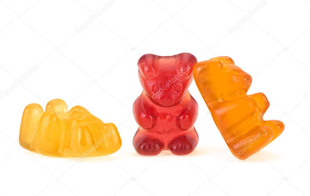 Colorful gummy bears isolated on a white background. Jelly bears