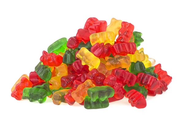 Pile of multicolored jelly bears candy on a white background — Stock Photo, Image