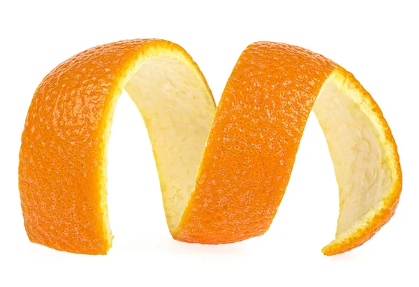 Piel de naranja aislada sobre fondo blanco. Cáscara de ralladura naranja . — Foto de Stock