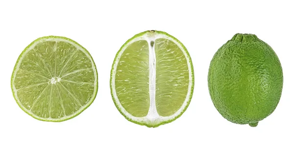 Set of lime fruits isolated on a white background. Top view. — Stock Photo, Image