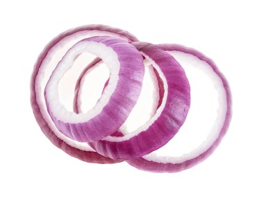 Sliced red onion isolated on a white background, top view.