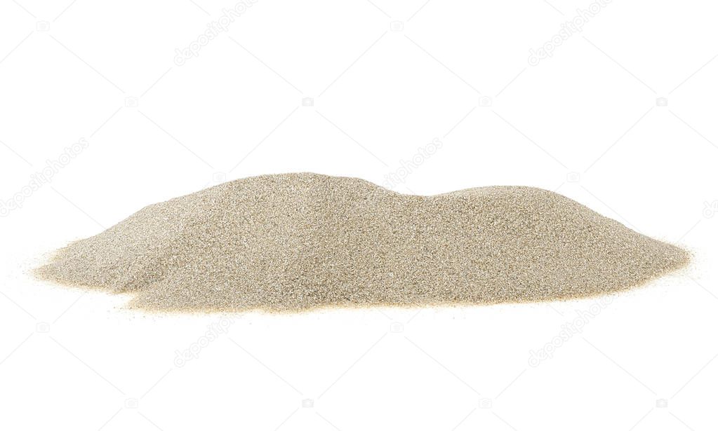 Heap of desert sand isolated on a white background. Sand dune.