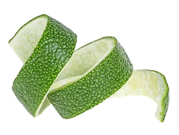 Lime fruit peel isolated on a white background. Curly lime peel — Stock Photo, Image