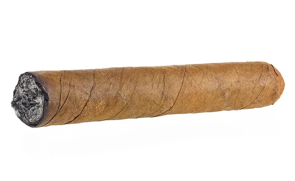 Große Braune Zigarre Isoliert Auf Weißem Hintergrund Seitenansicht Handgerollte Zigarre — Stockfoto