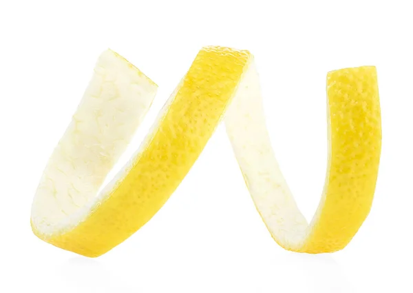 Citrus Twist Peel Reife Zitronenhaut Isoliert Auf Weißem Hintergrund — Stockfoto