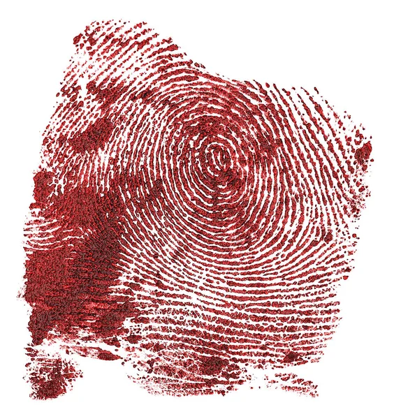 Кривавий Відбиток Пальців Ізольовано Білому Тлі Червоний Відбиток Пальця Кримінальний — стокове фото