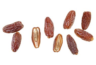 Beyaz arka planda izole edilmiş meyveler, üst görünüm. Phoenix Dactylifera