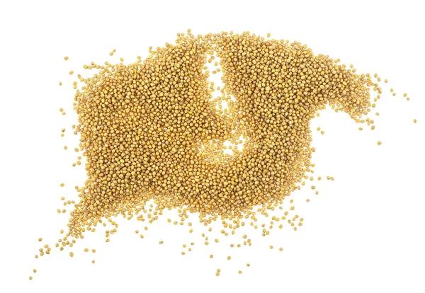 Beyaz arka plan üzerinde üstten görünüm izole sarı hardal tohumu