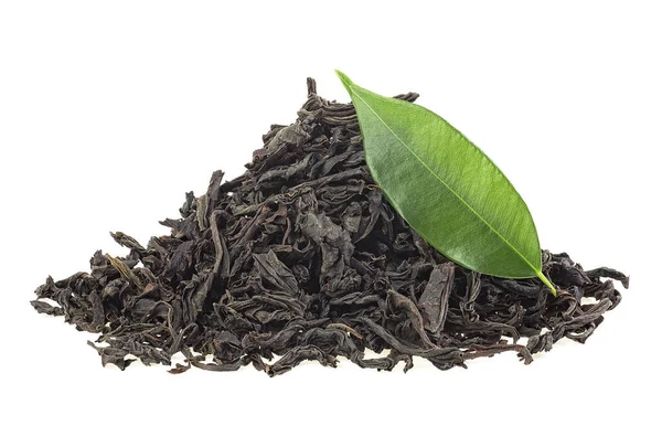 干红茶和鲜茶叶在白色背景上隔离开来 黑锡兰茶 — 图库照片