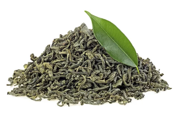 Chá Verde Seco Com Folha Chá Fresco Isolado Fundo Branco — Fotografia de Stock