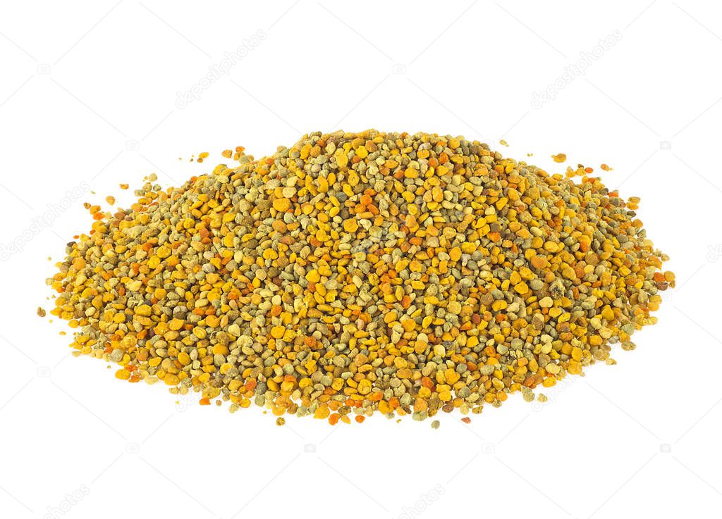 Fresh bee pollen isolated on a white background. Healthy natural medicine for influenza.