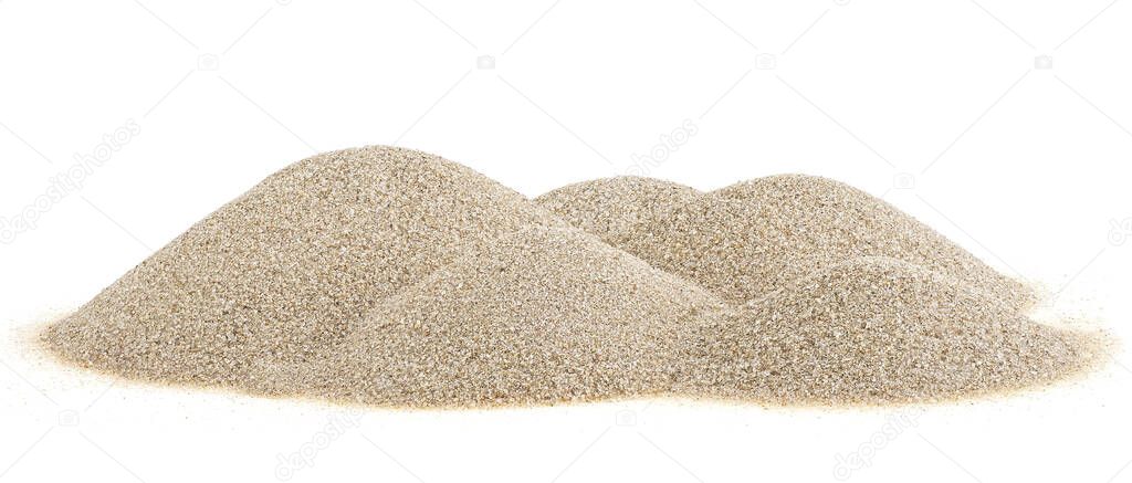 Pile desert sand dunes isolated on a white background