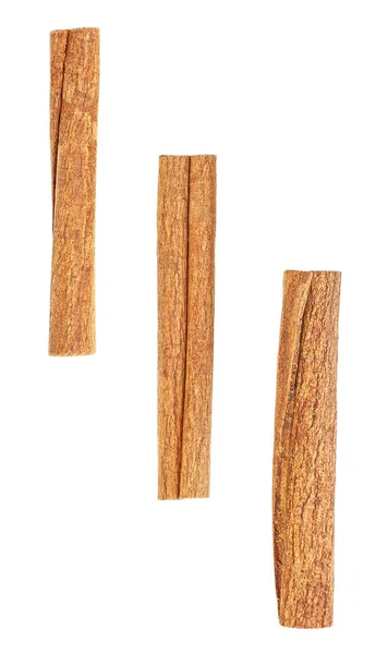 Three Cinnamon Sticks Isolated White Background Top View — Stock Photo, Image