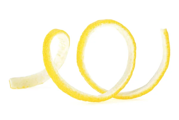 レモンの皮は白い背景で隔離される 柑橘類のツイストピール 健康食品 — ストック写真